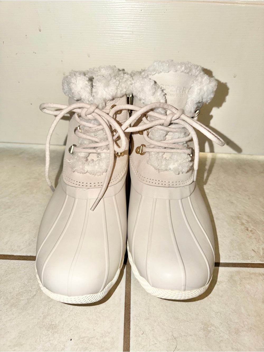 Sperry Women's Cream Faux Fur Lined Duck Boots